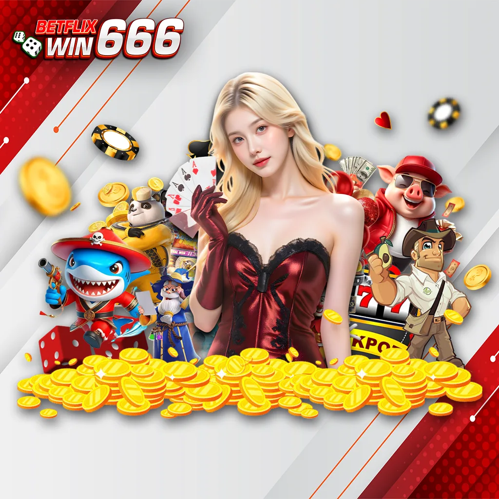 แบนเนอร์ betflixwin666 คาสิโนออนไลน์และสล็อต รวมเกมยอดนิยม พร้อมเหรียญทองและตัวละครเกม รองรับมือถือ ปี 2026